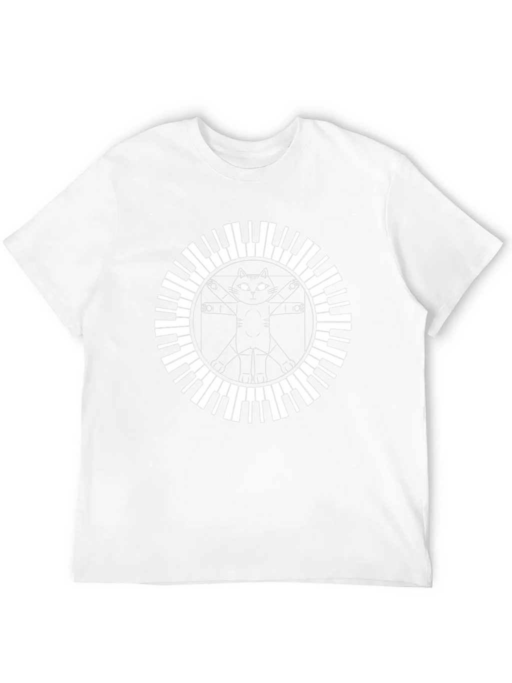 Cat Vitruvian Man Piano Keys Black T-Shirt product image 11