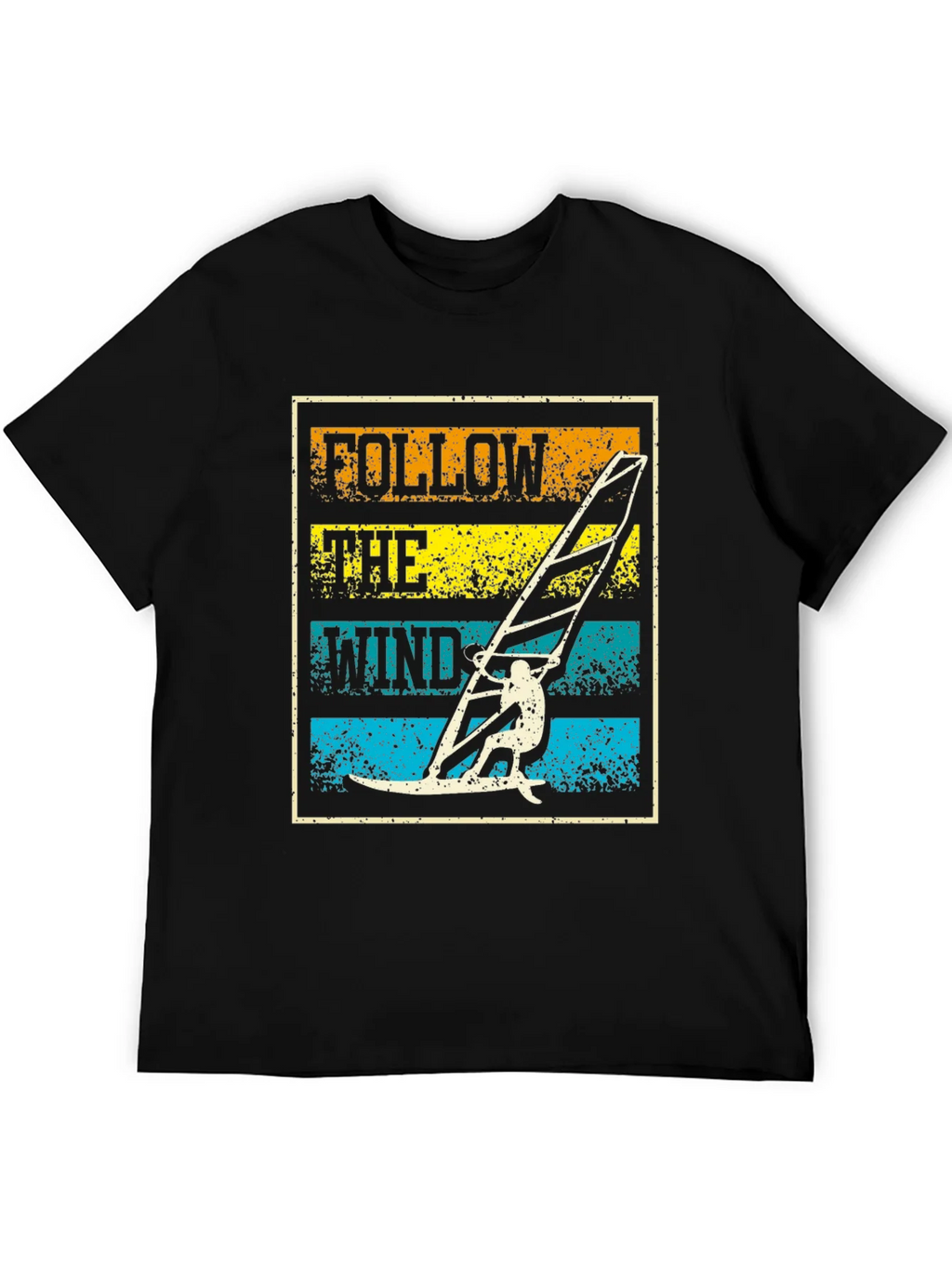 Follow The Wind Black T-Shirt Windsurfing Design product image 3
