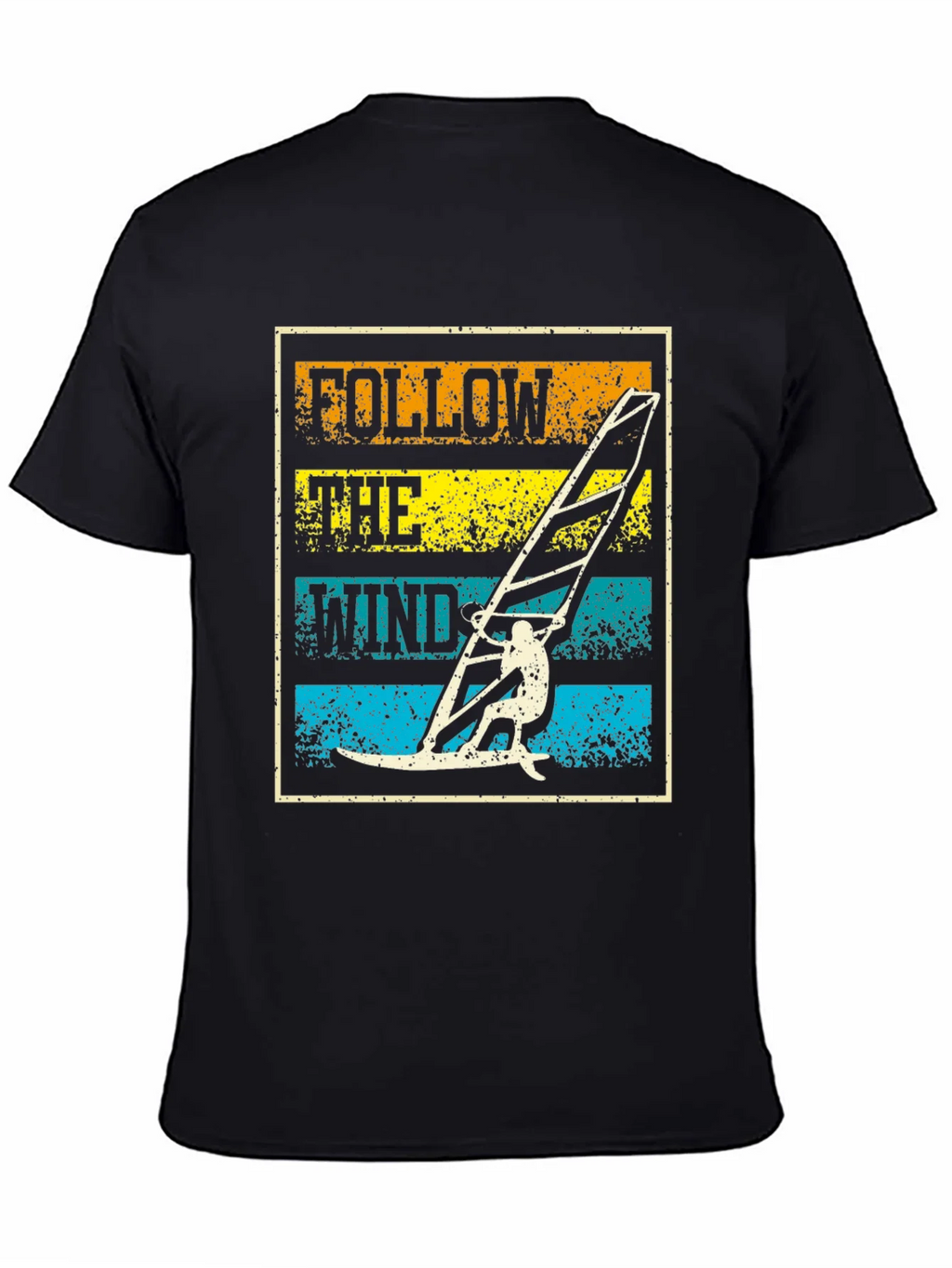 Follow The Wind Black T-Shirt Windsurfing Design product image 2