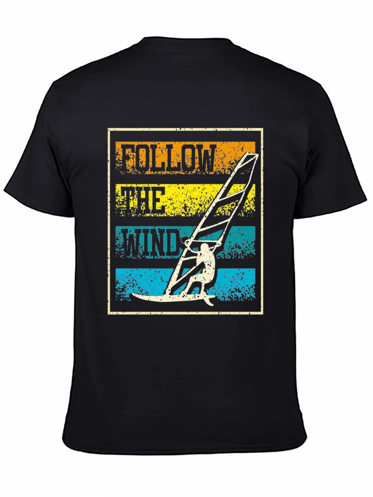 Follow The Wind Black T-Shirt Windsurfing Design product image 2