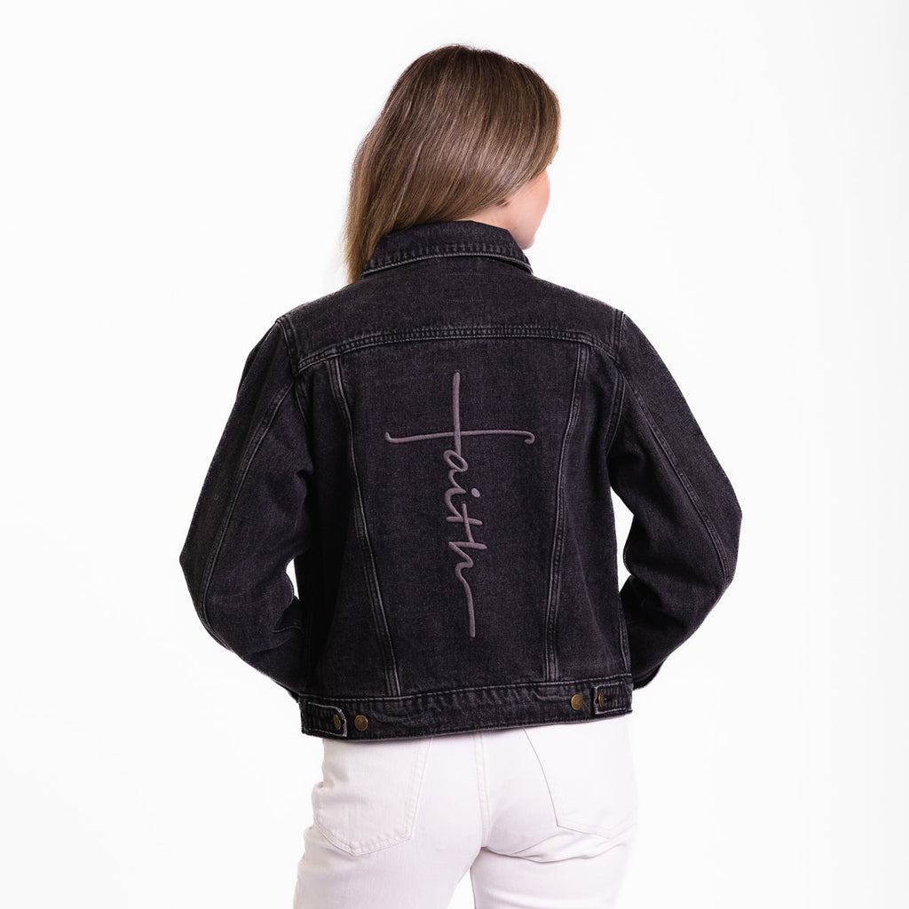 Vintage Washed Faith Cross Denim Jacket