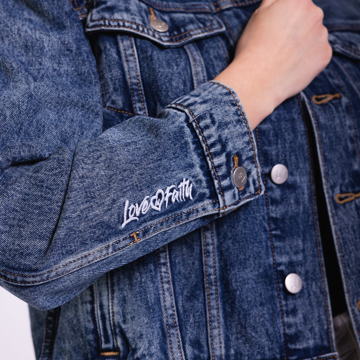Vintage Washed Faith Cross Denim Jacket