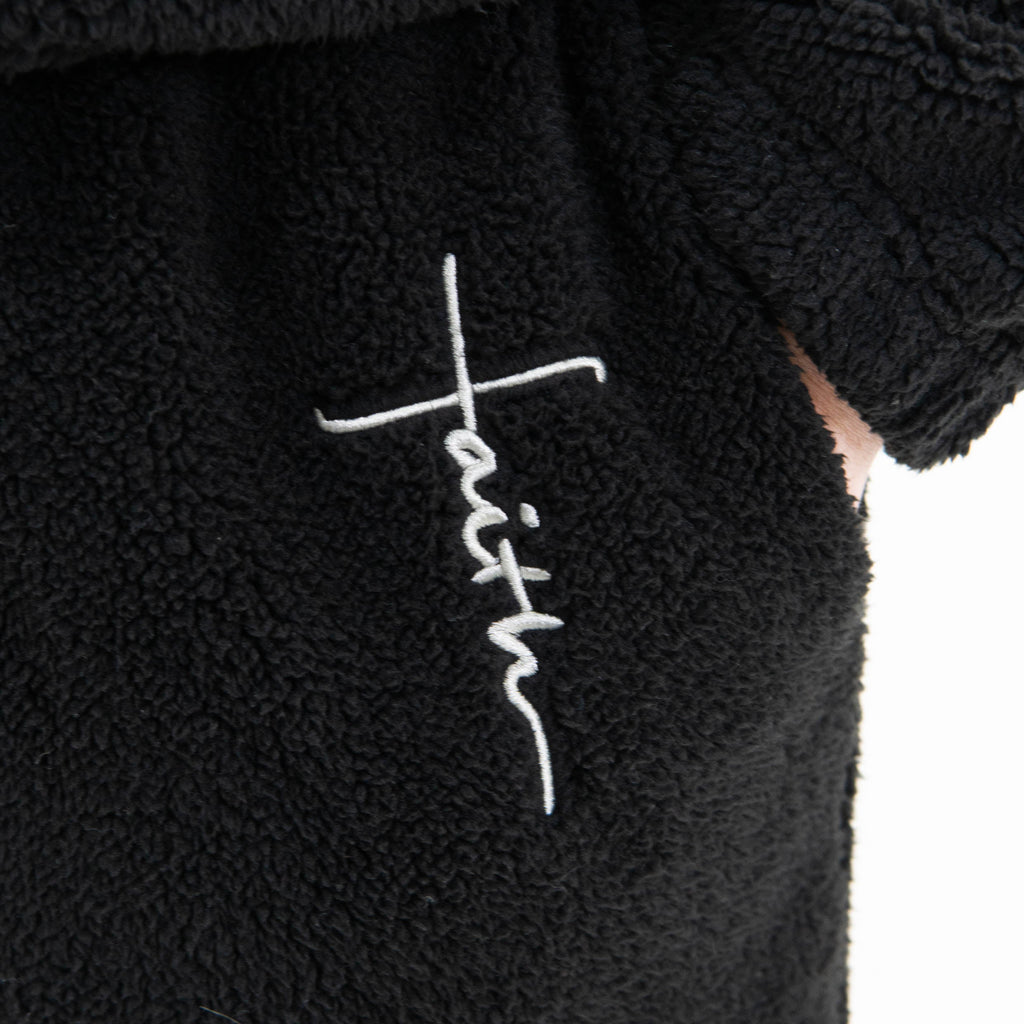 Black Faith Cross Cozy Sherpa Fleece Half Zip Pullover & Sweatpants Bundle