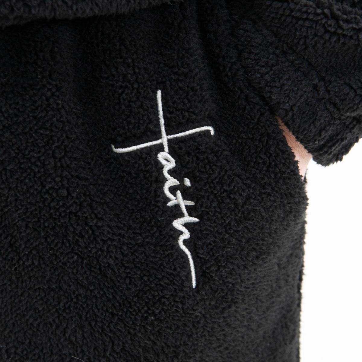 Black Faith Cross Cozy Sherpa Fleece Half Zip Pullover & Sweatpants Bundle