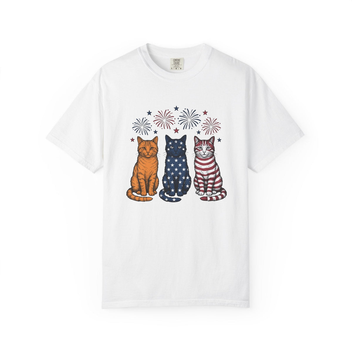 American Cats Sketch T-Shirt – 4th of July Kitten Lover product image 1