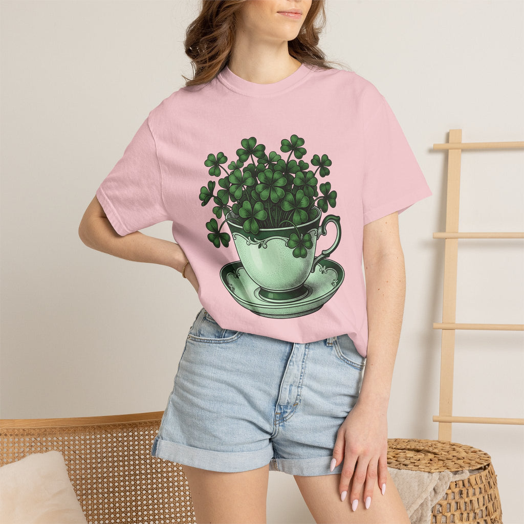 Clover Tea Cup Shirt St Patrick's Day Flower Unisex Gift Retro Tee Teacup