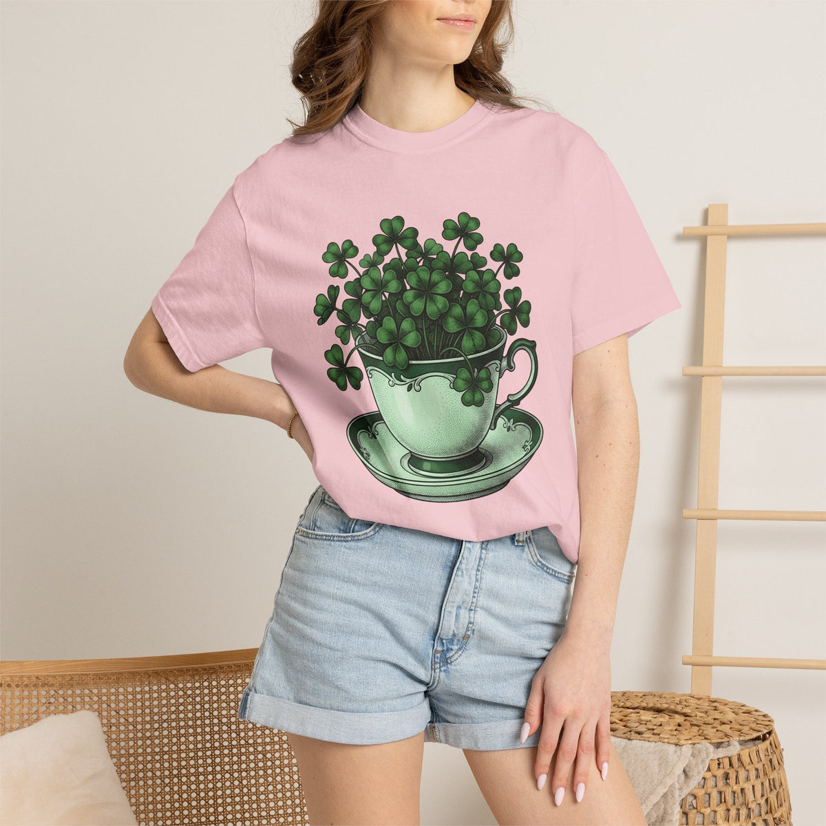 Clover Tea Cup Shirt St Patrick's Day Flower Unisex Gift Retro Tee Teacup