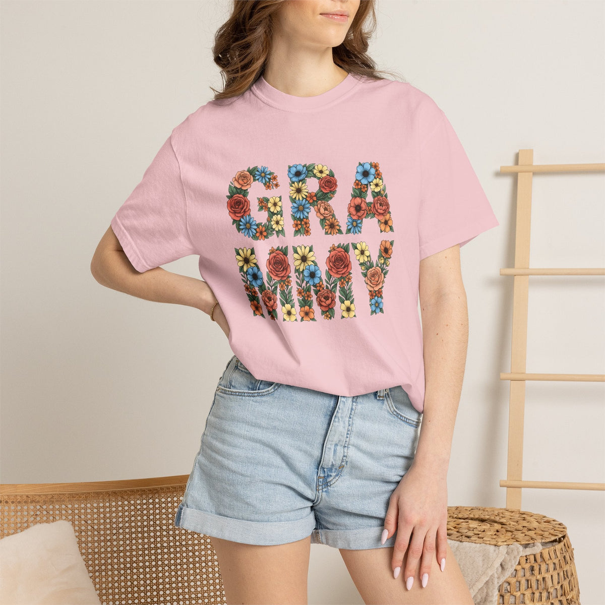 Flower Initials Shirt Grandma Wrap Gift for Women Line Art product image 12