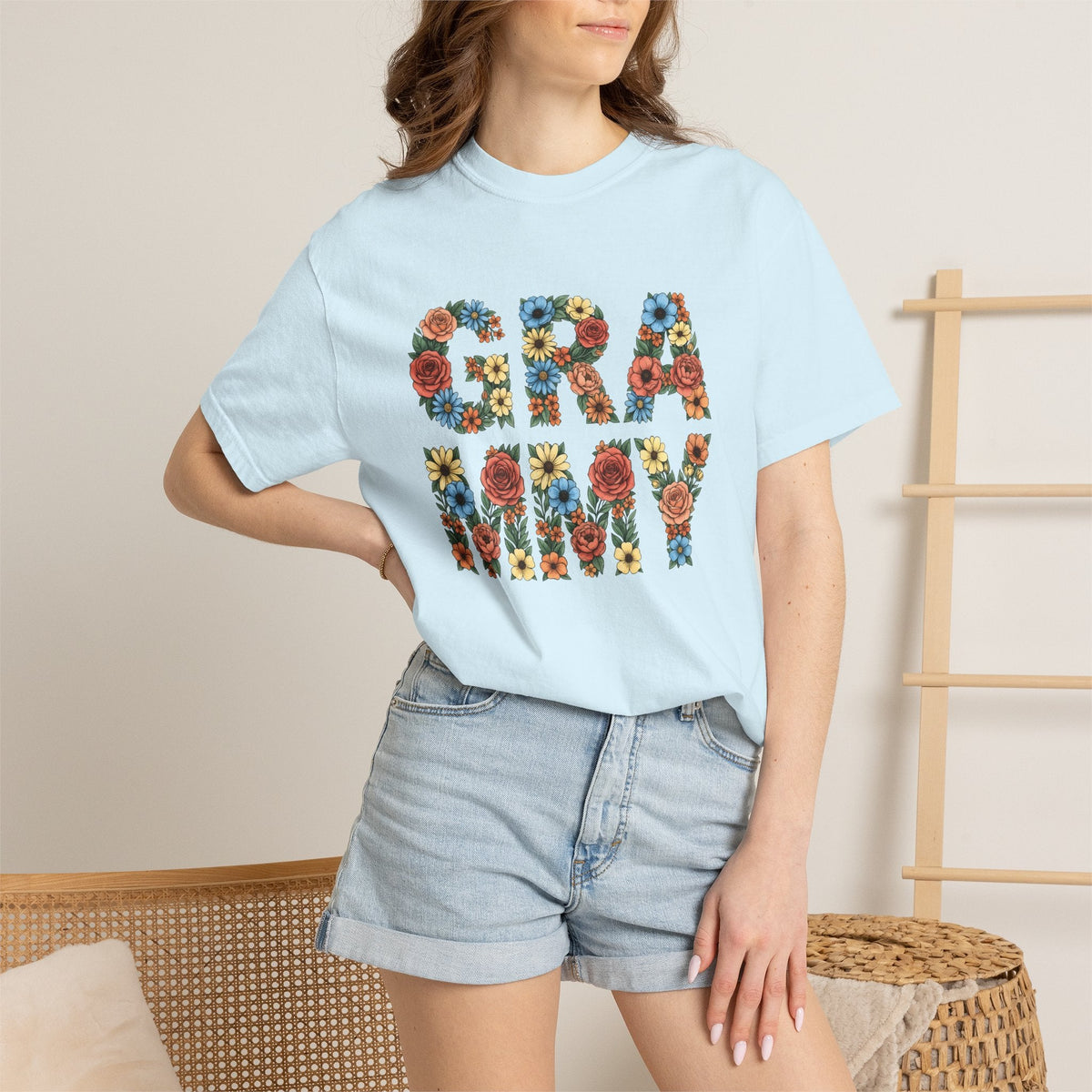 Flower Initials Shirt Grandma Wrap Gift for Women Line Art product image 9