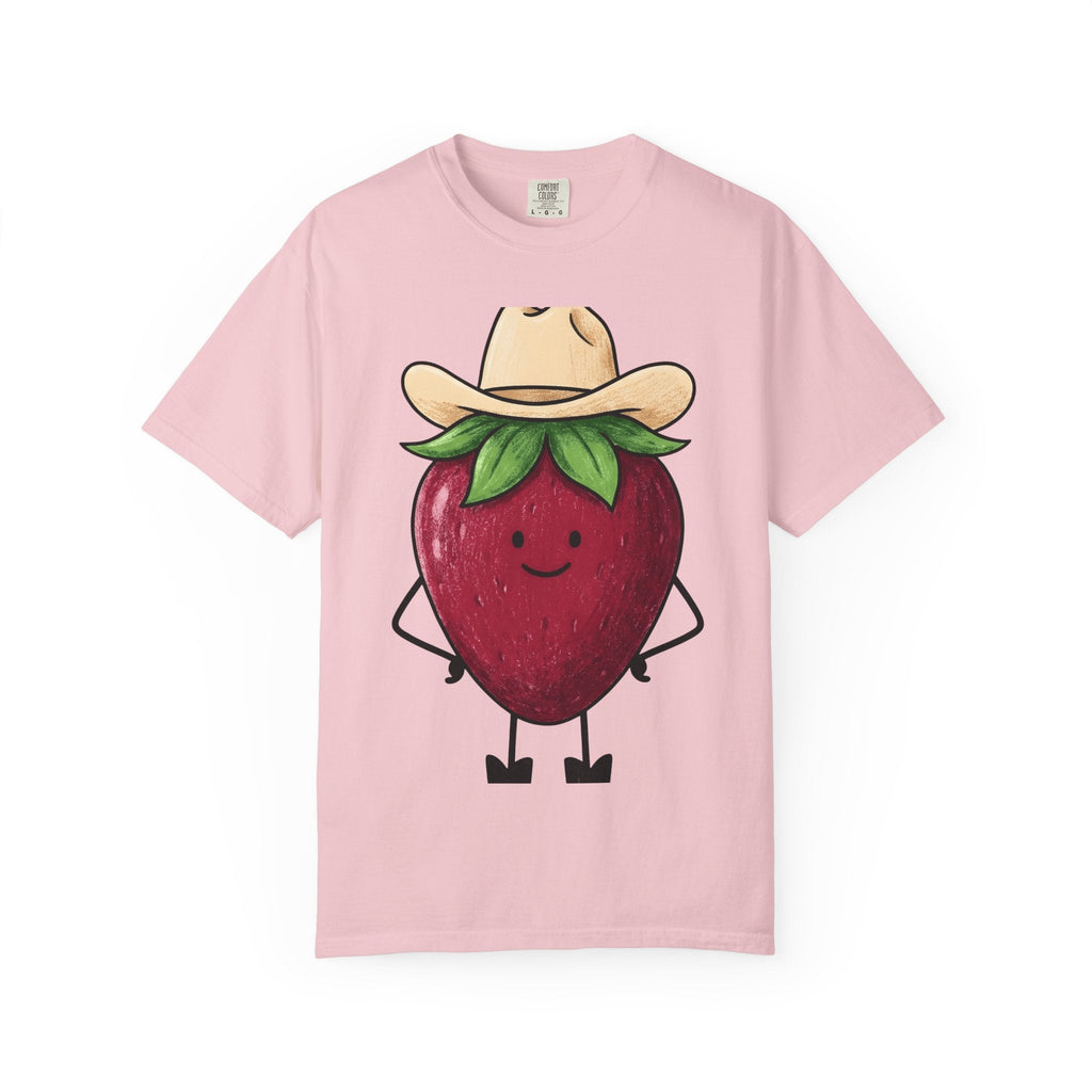 Strawberry Cowboy Shirt Cowgirl Fruit Gift Women Cartoon Tee Cowboy T-Shirt Rodeo Fan Comic Tshirt Berry Illustration Doodle Cowboy Hat