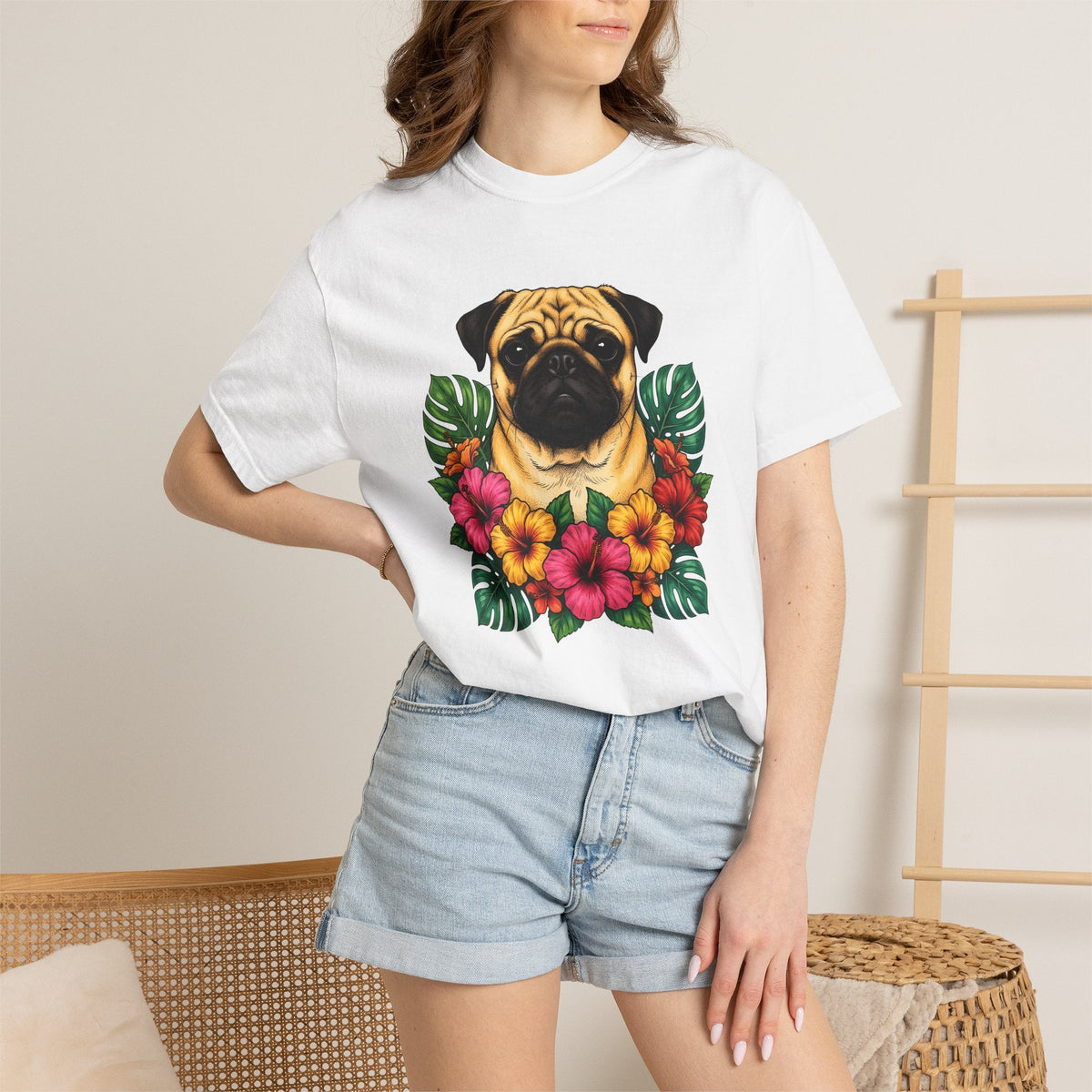 Pug Shirt Dog Botanicals Gift Women Sketch Tee Mops T-Shirt product image 6