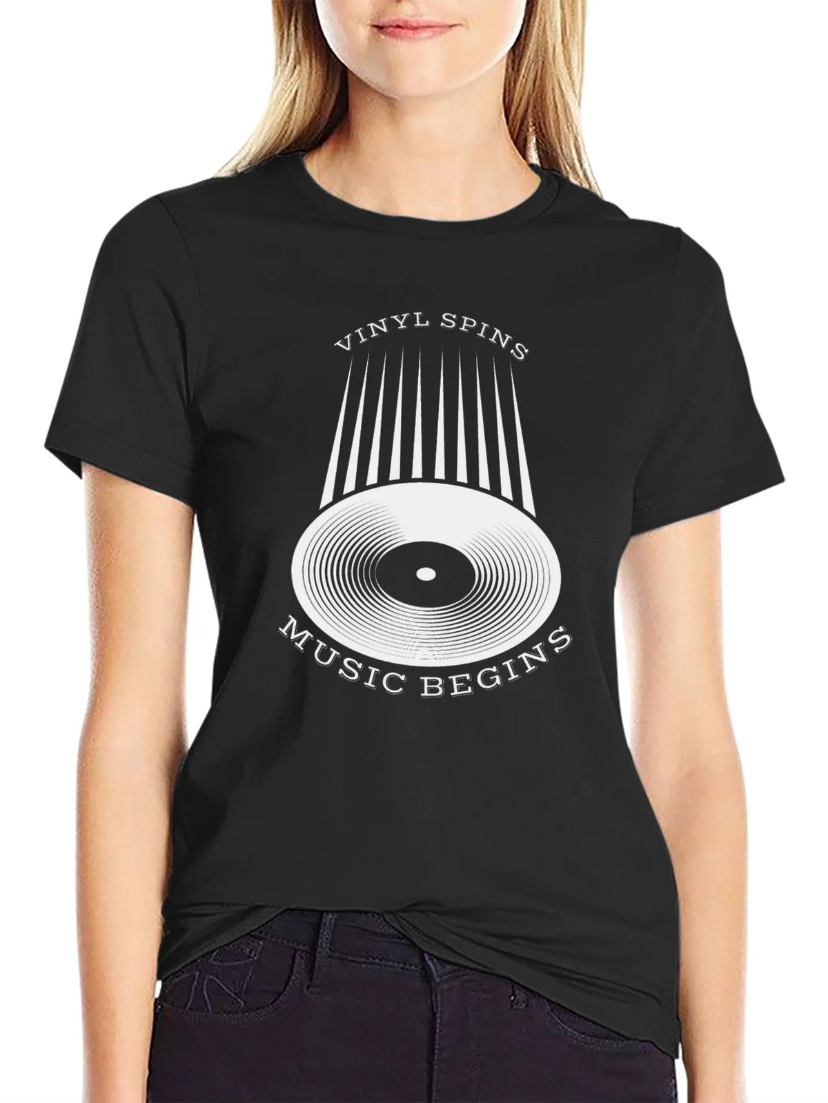 Vinyl Spins Music Begins Black Graphic Tee product image 2