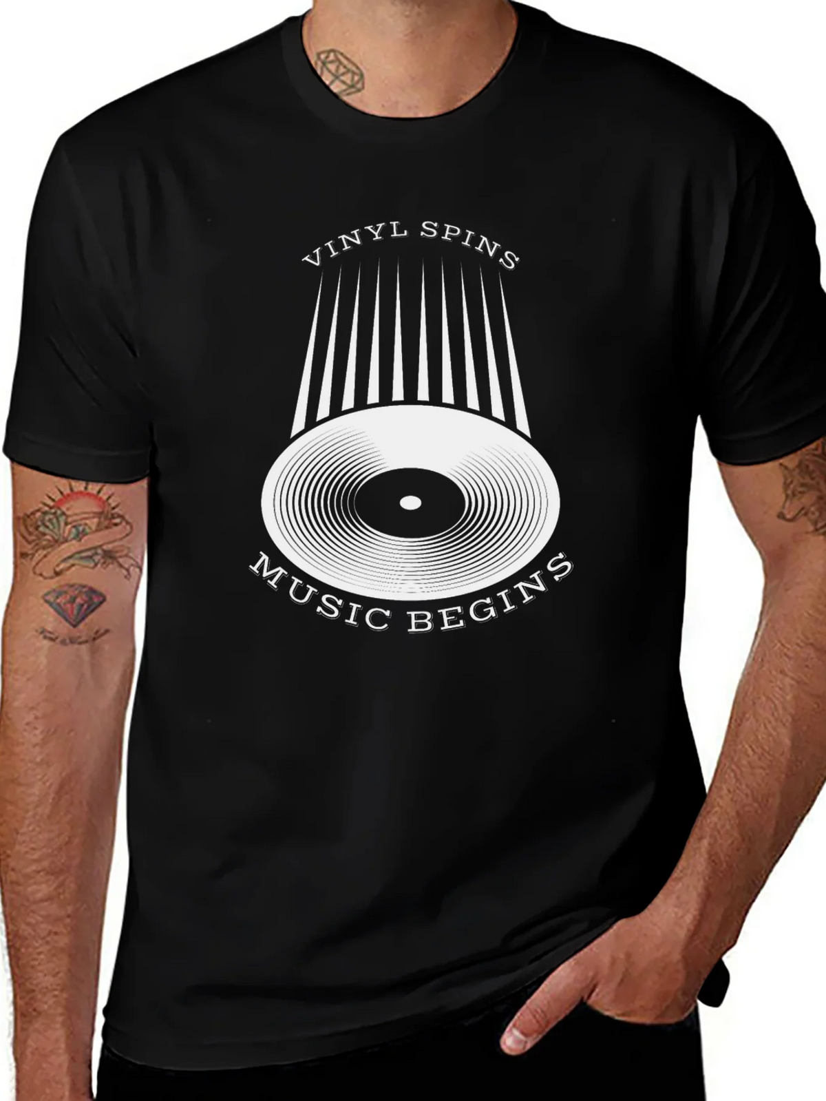 Vinyl Spins Music Begins Black Graphic Tee product image 1