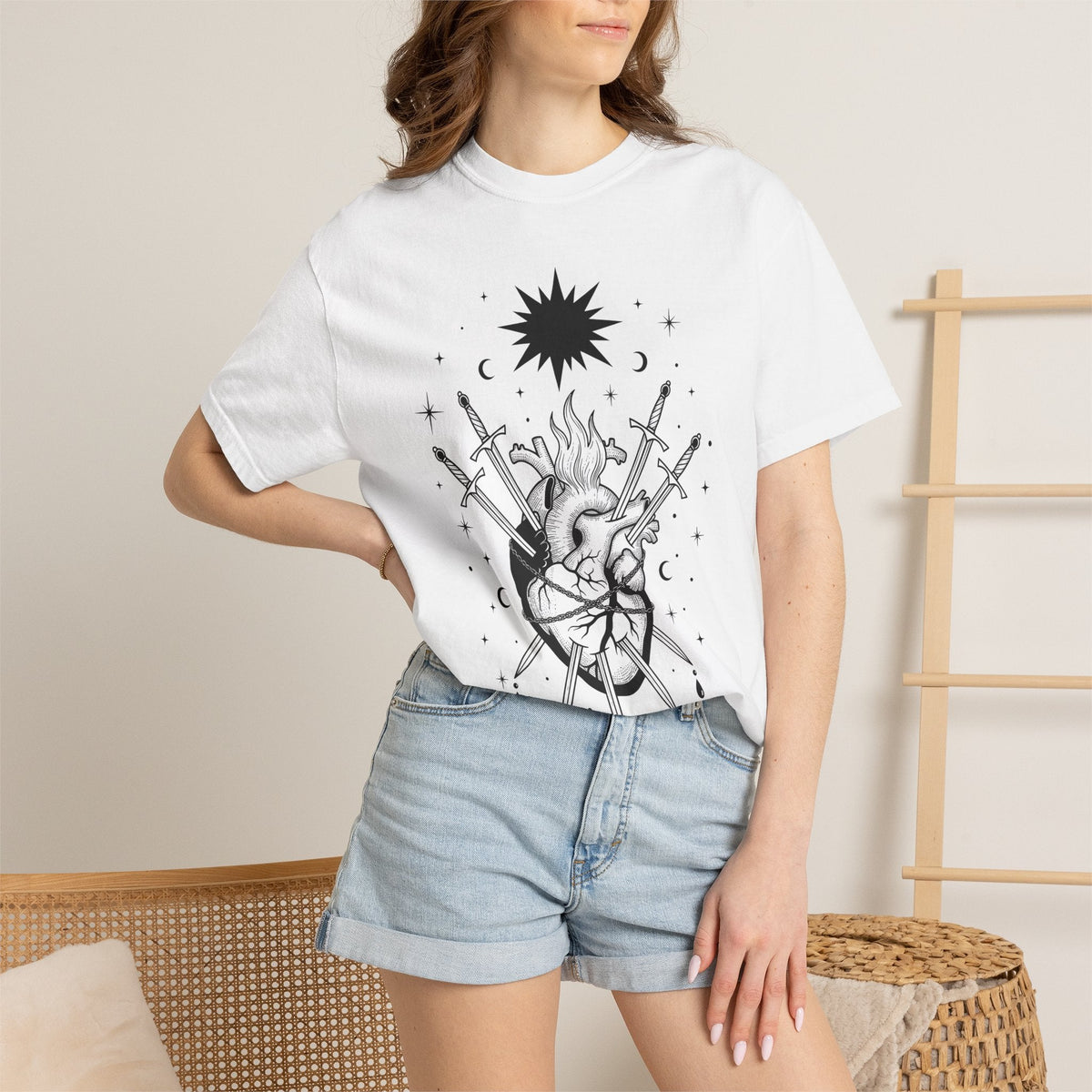Heart Swords Shirt Boho Chic Mysticism Unisex Gift Old product image 6