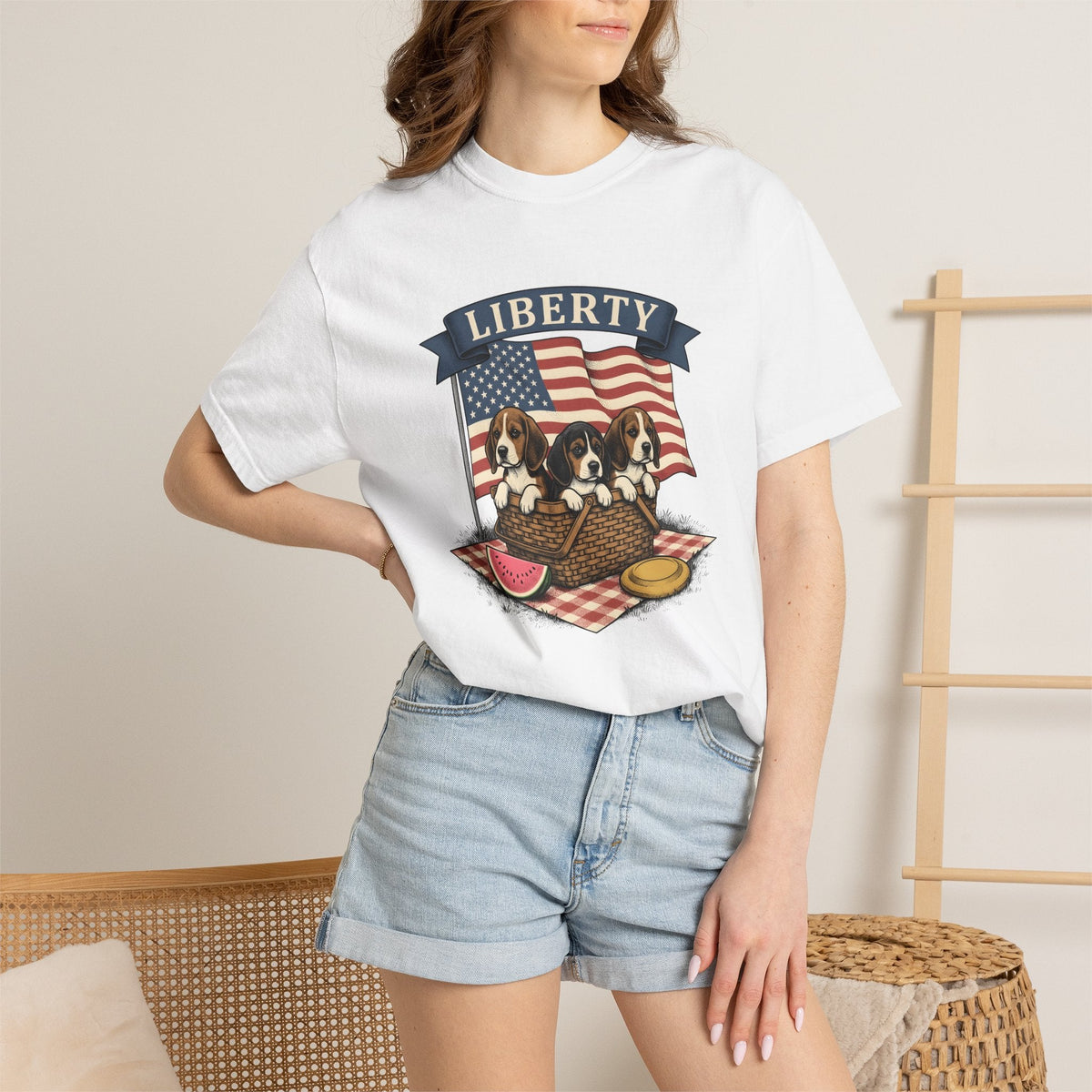 Beagle Pups Rustic T-Shirt – 4th of July Freedom Puppy product image 6