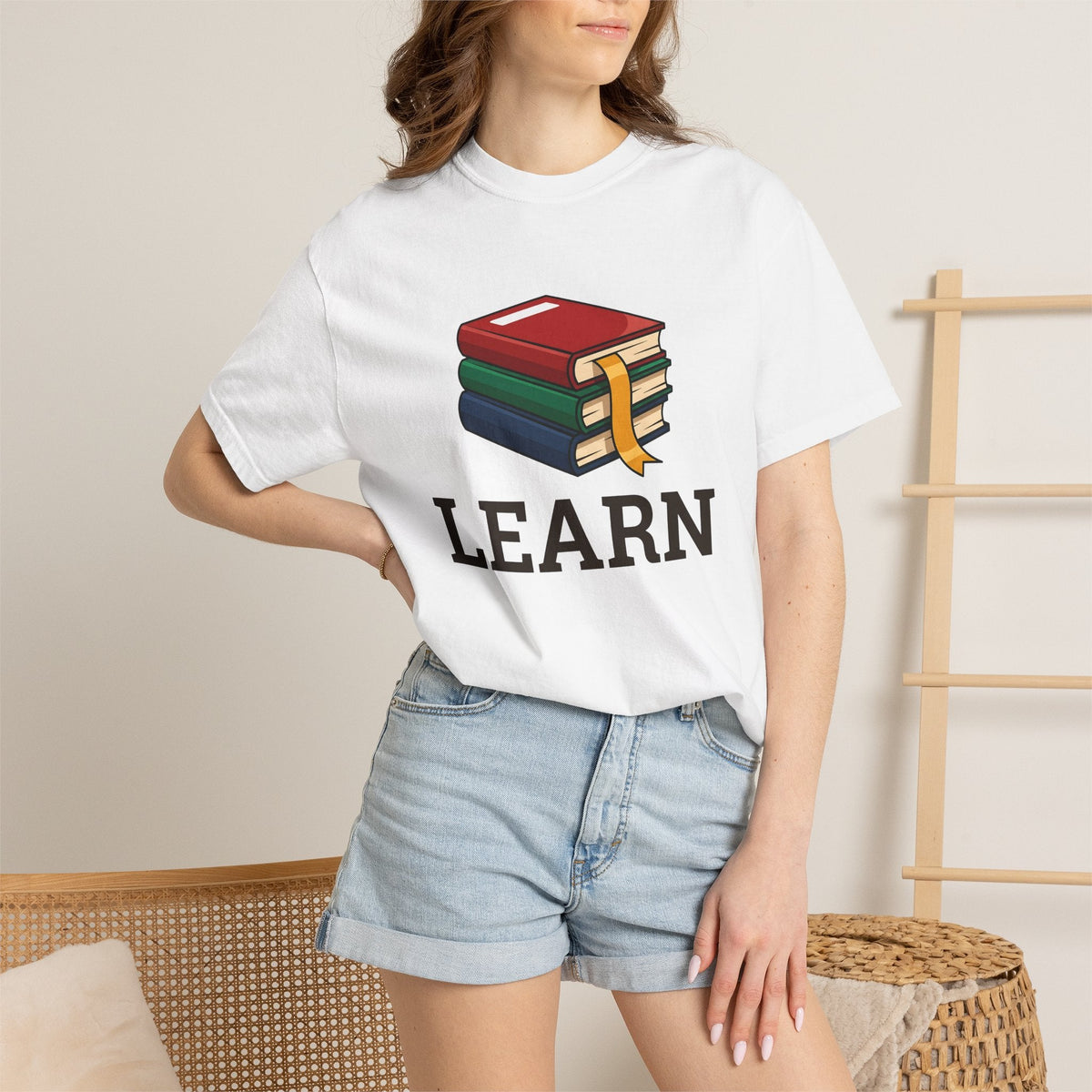 Stacked Books Cartoon T-Shirt – Bookish Teacher Reading product image 6