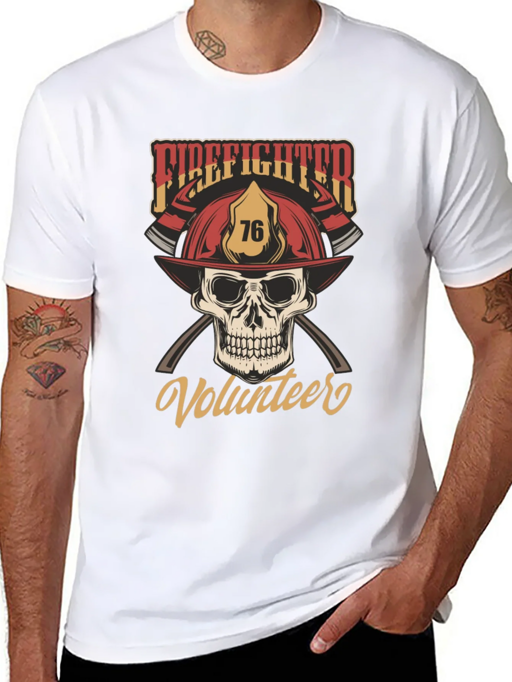 Firefighter Volunteer Skull T-Shirt product image 7