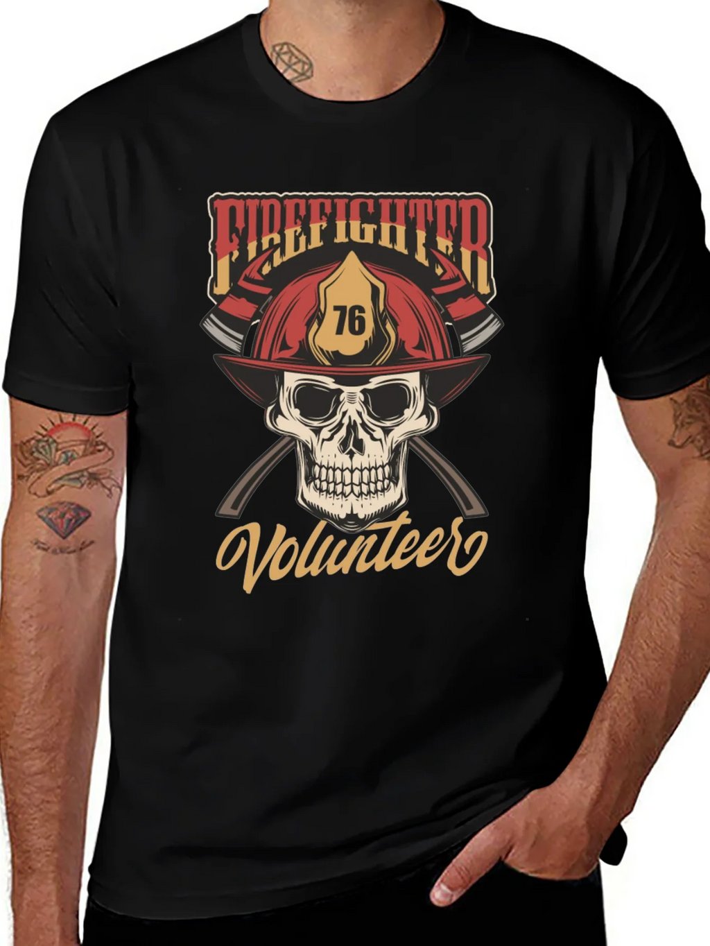 Firefighter Volunteer Skull T-Shirt product image 1