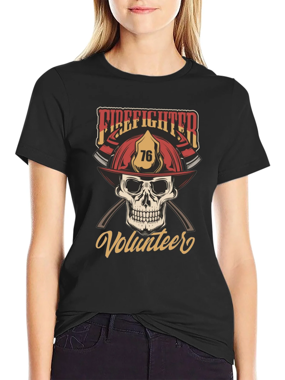 Firefighter Volunteer Skull T-Shirt product image 2