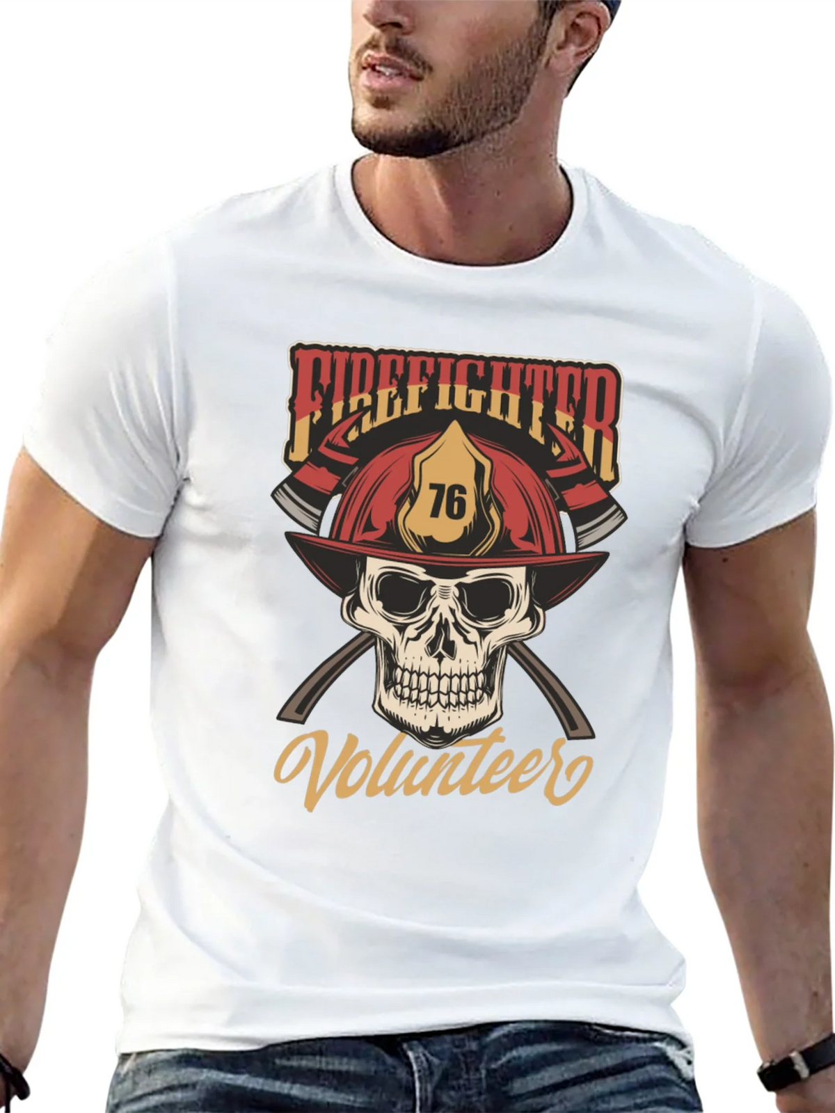 Firefighter Volunteer Skull T-Shirt product image 12