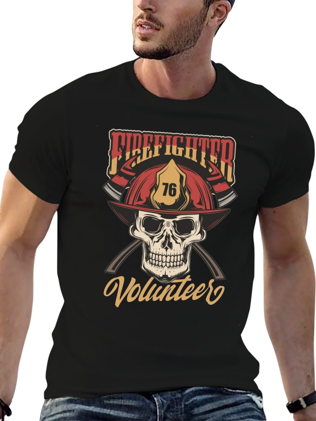 Firefighter Volunteer Skull T-Shirt product image 6