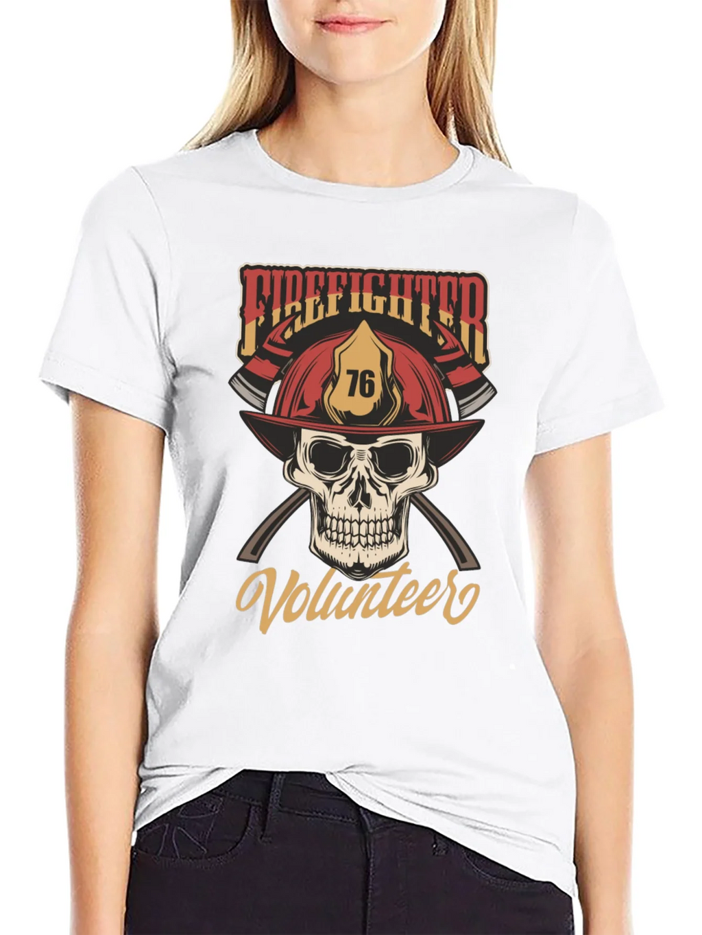 Firefighter Volunteer Skull T-Shirt product image 8