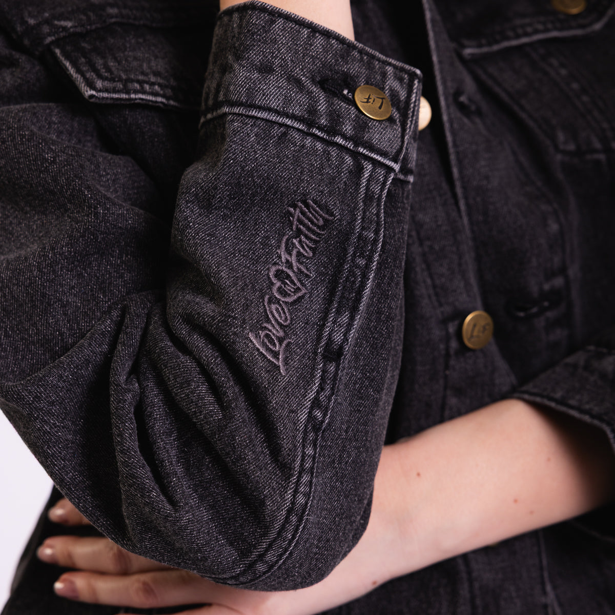 Vintage Washed Faith Cross Denim Jacket