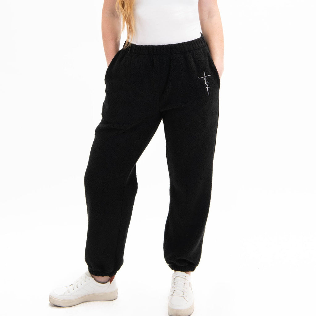 Black Faith Cross Cozy Sherpa Fleece Half Zip Pullover & Sweatpants Bundle