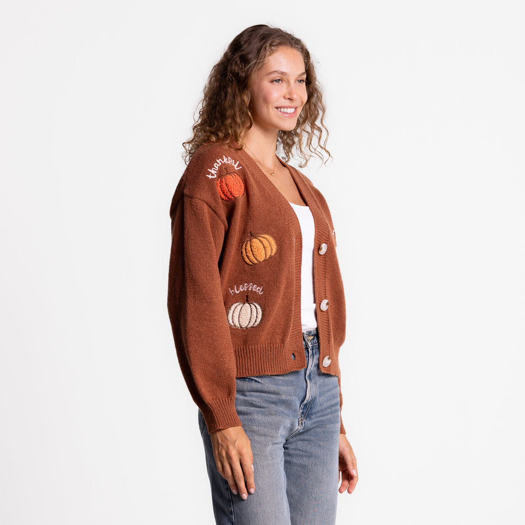 Thankful Grateful Blessed Pumpkins Embellished Cardigan product image 4