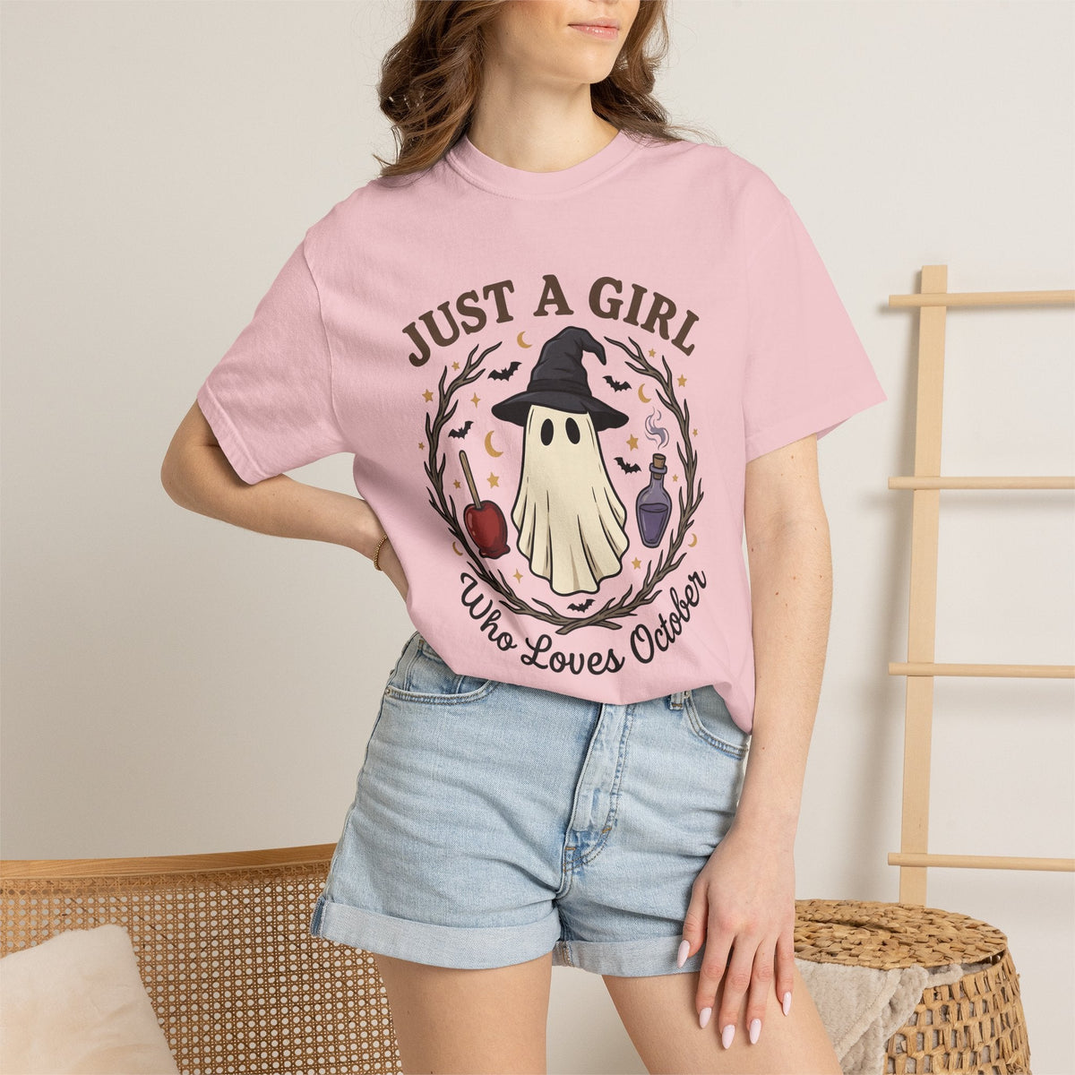 Ghost Witch Hat Shirt Halloween Fright Unisex Gift Chibi Tee Witch Hat T-Shirt