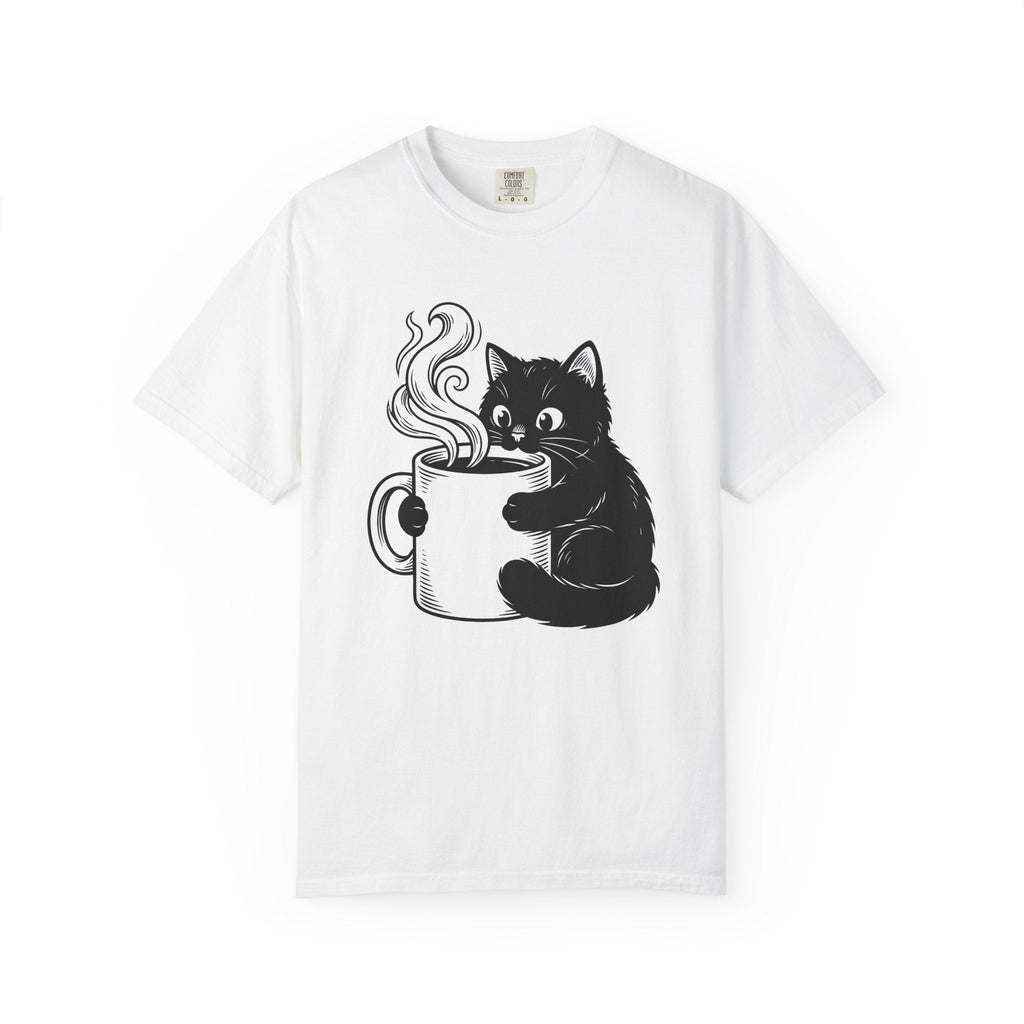 Black Feline Mug Shirt Cat Cappuccino Unisex Gift Cartoon Tee Cat T-Shirt Cat