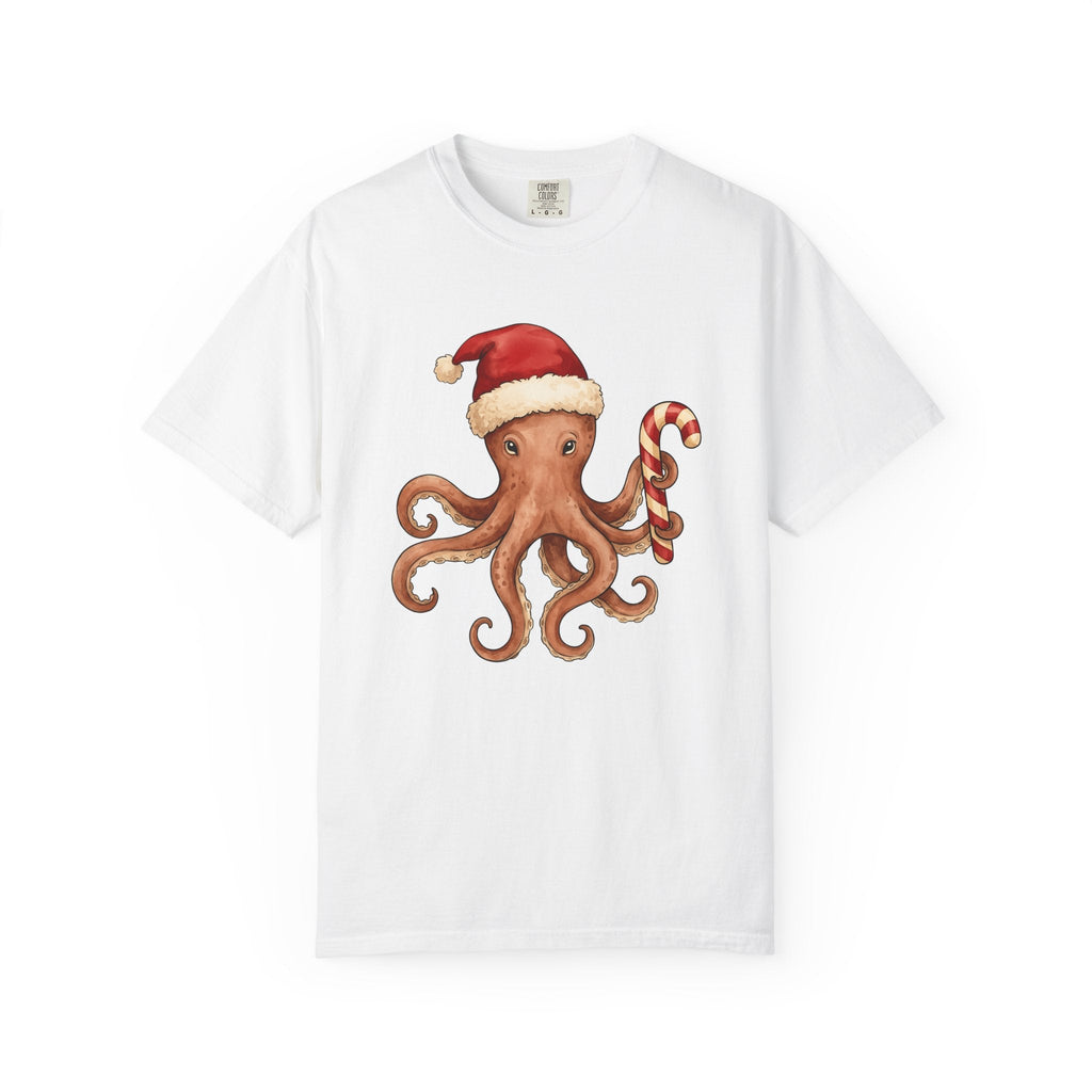 Octopus Christmas Hat Shirt Animals Holiday Unisex Gift Paint Tee Cephalopod