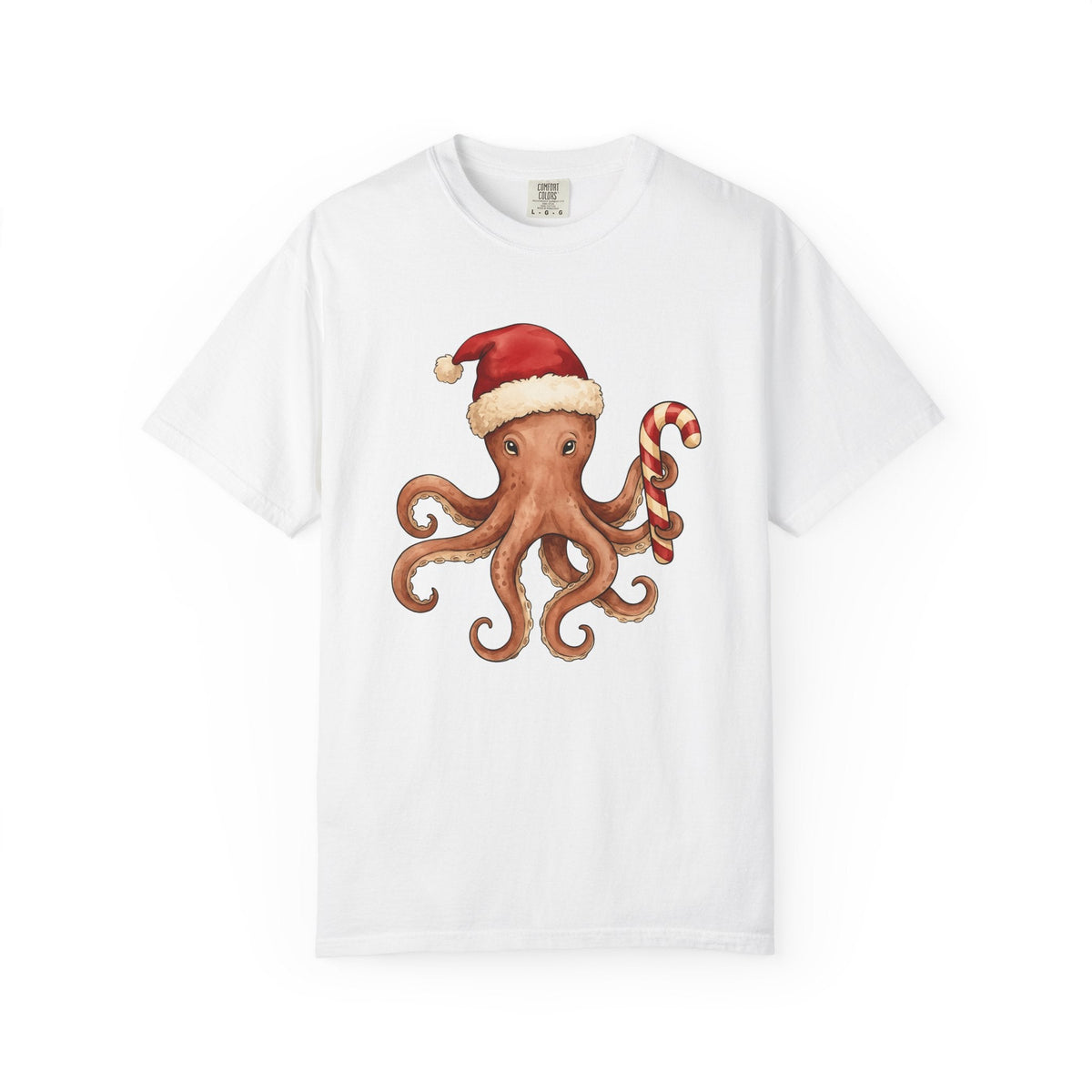 Octopus Christmas Hat Shirt Animals Holiday Unisex Gift Paint Tee Cephalopod