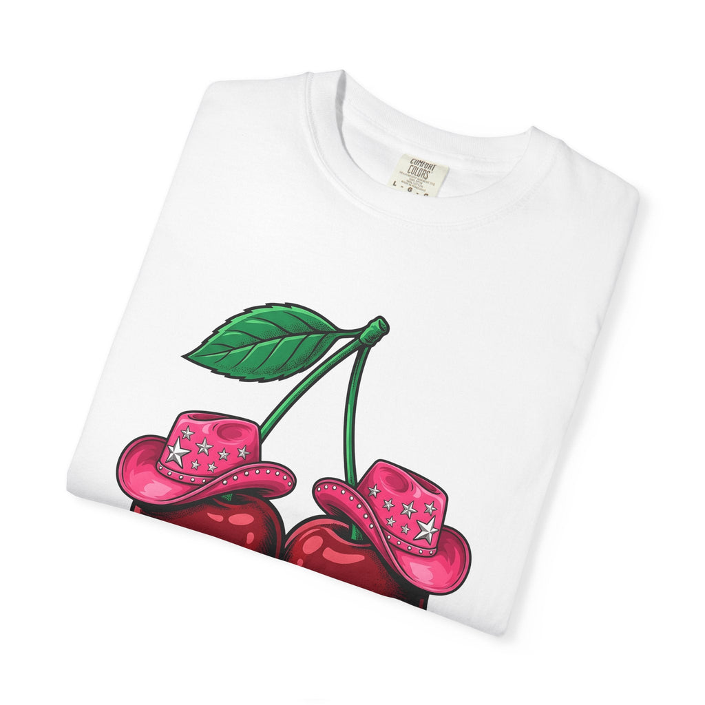 Cherry Cowboy Hat Cartoon T-Shirt – Cowgirl Fall Harvest Design, Women Graphic Tee
