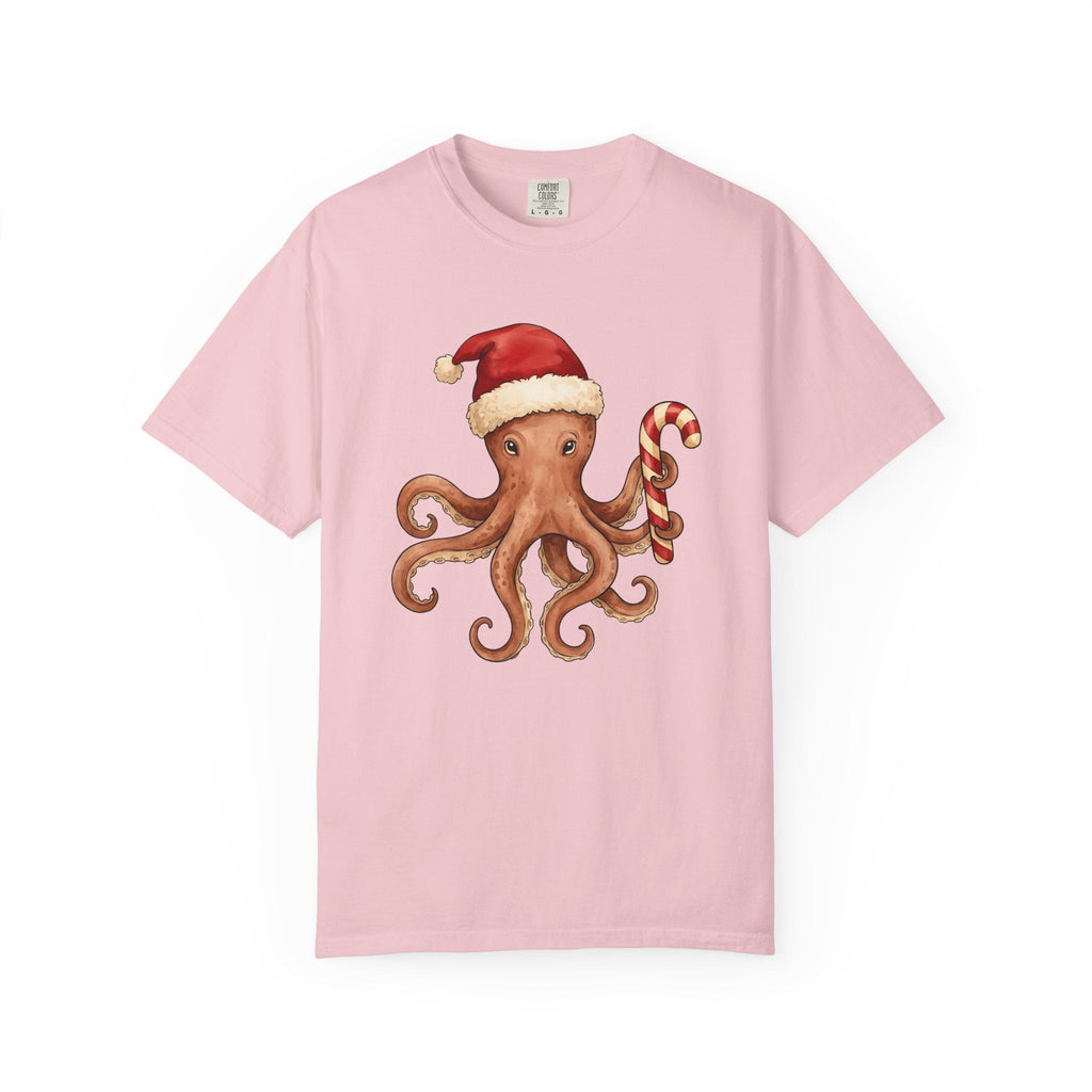 Octopus Christmas Hat Shirt Animals Holiday Unisex Gift Paint Tee Cephalopod