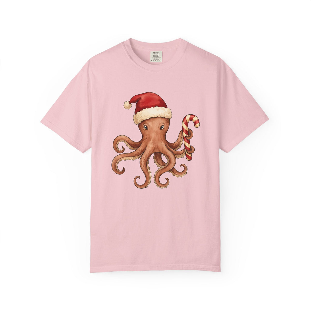 Octopus Christmas Hat Shirt Animals Holiday Unisex Gift Paint Tee Cephalopod