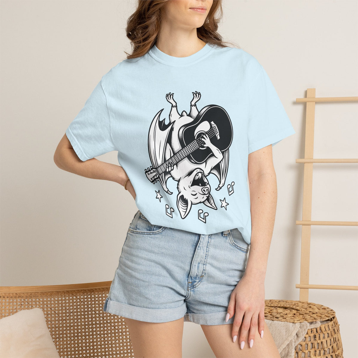 Bat Guitar Shirt Funny Nature Gift Women Illustration Tee product image 10