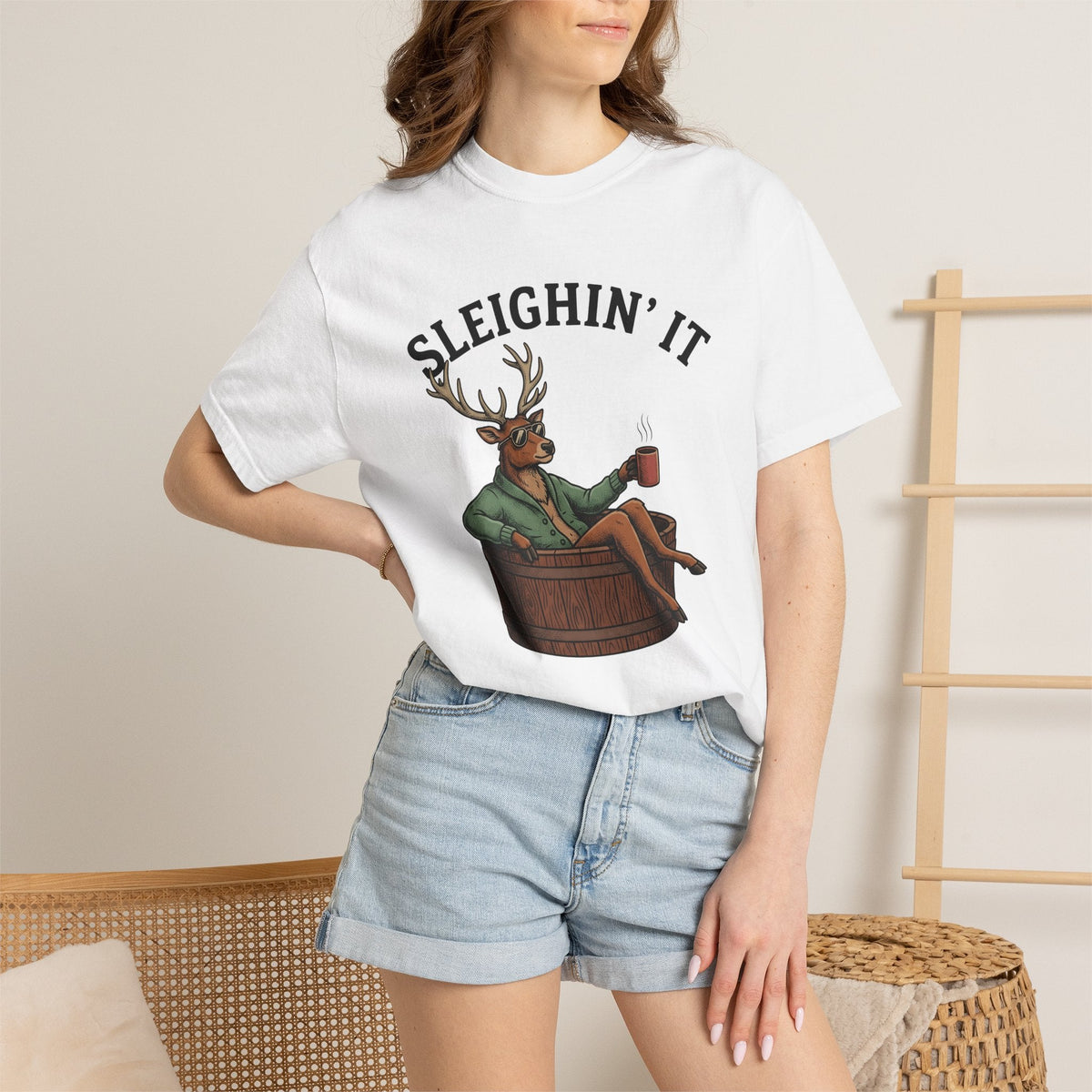 Stag Hot Tub Retro T-Shirt – Funny Christmas Deer Vacation product image 6