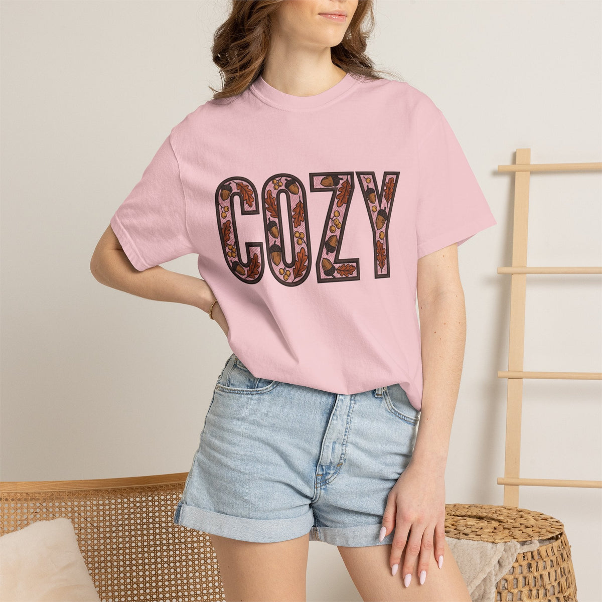 Acorn Leaf Stitched T-Shirt – Cozy Fall Hygge Autumn product image 12