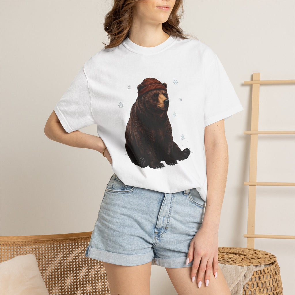 Bear Beanie Shirt Animals Cold Gift Women Sketch Tee product image 6