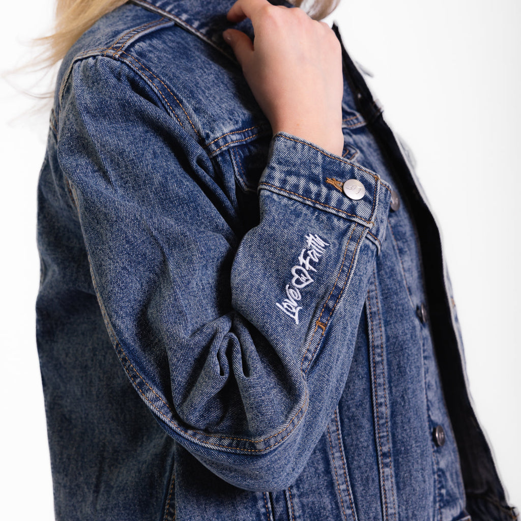 Vintage Washed Faith Over Fear Denim Jacket