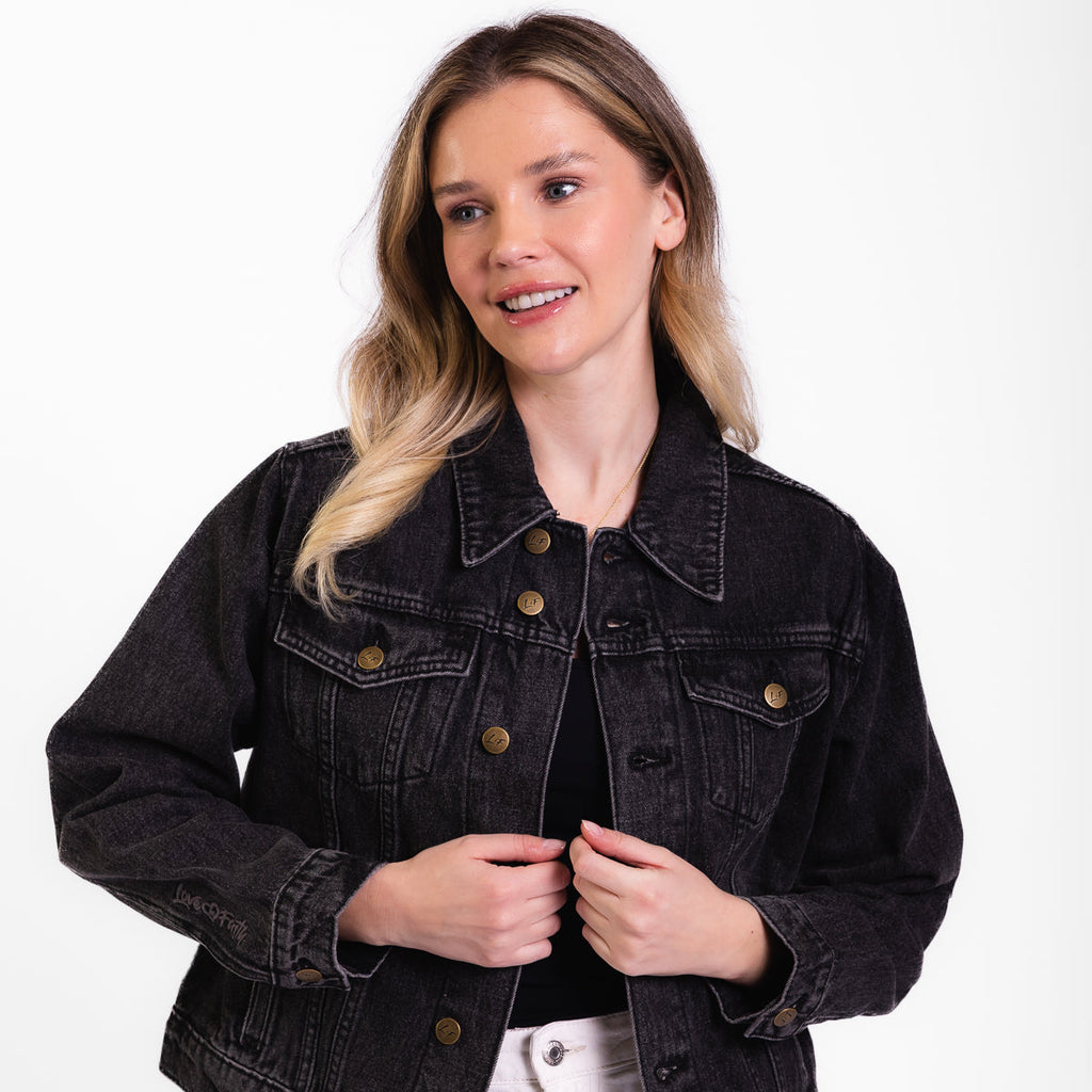 Vintage Washed Faith Cross Denim Jacket