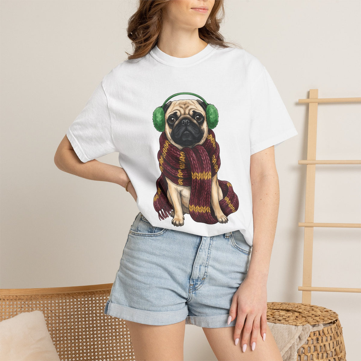 Pug Dog Shirt Winter Gift Women Hand Drawn Tee Puggle product image 6