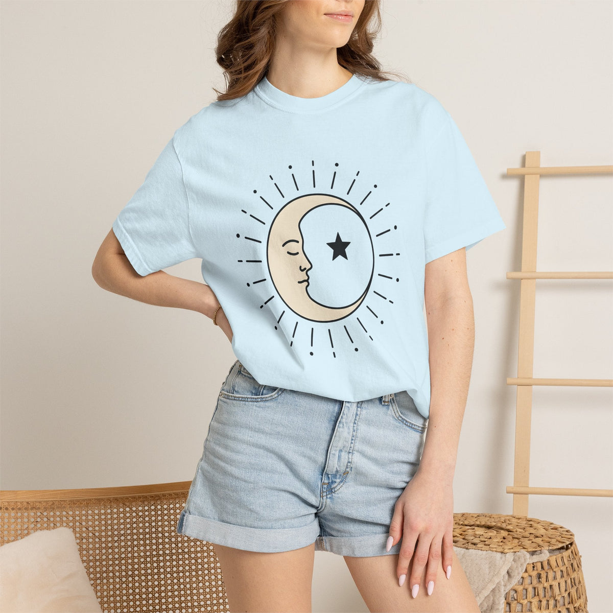 Moon Face Shirt Boho Chic Celestial Unisex Gift Line Art product image 9