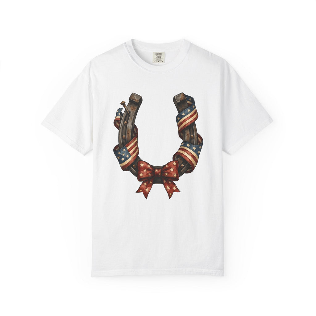 Horseshoe Flag Shirt America Patriotic Unisex Gift Rustic product image 1