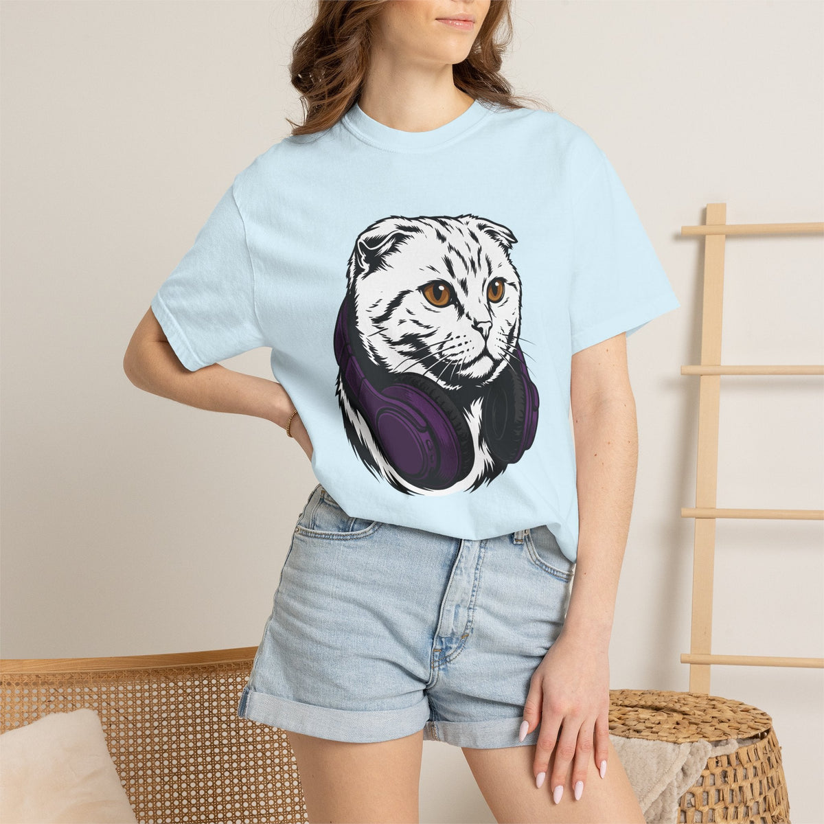 Cat Headphones Shirt Music Gift Women Bold Graphic Tee product image 9