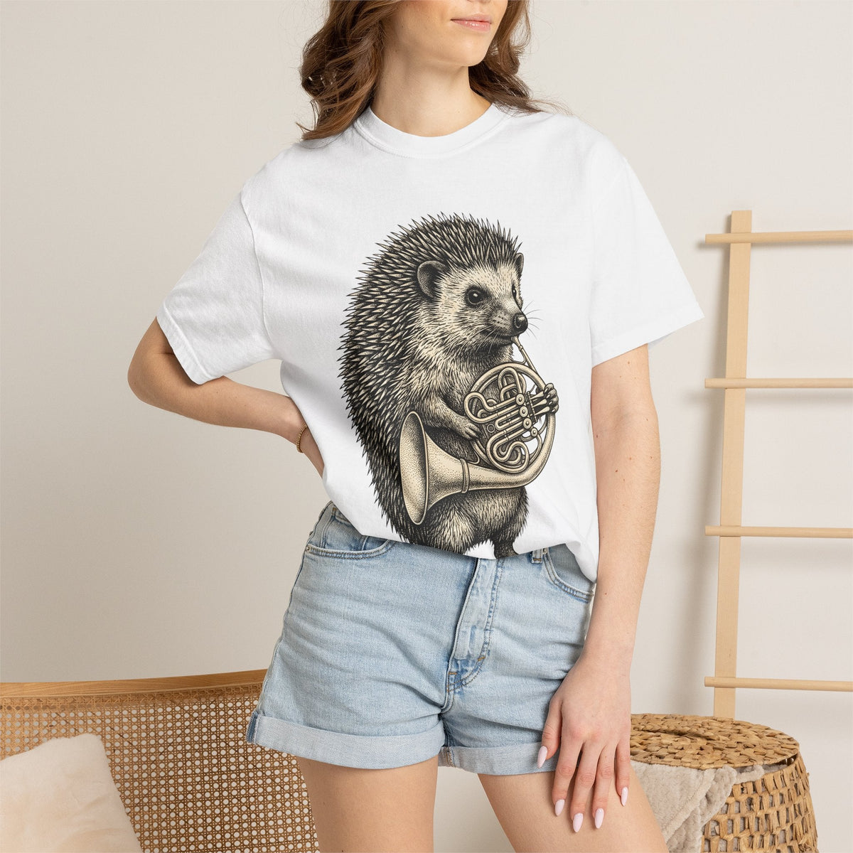Hedgehog Horn Shirt Animals Instruments Unisex Gift Retro product image 6