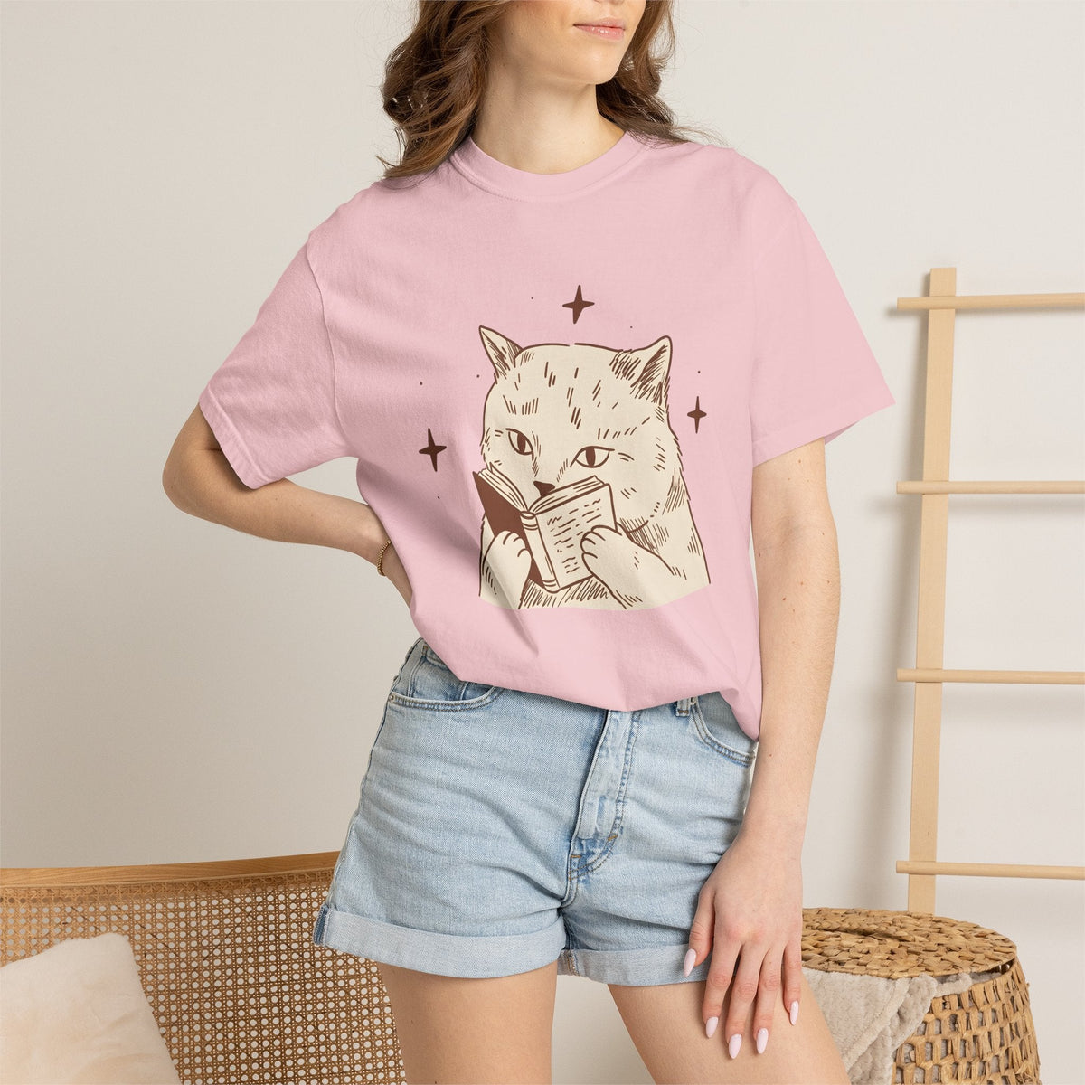 Cat Reading Shirt Bookworm Unisex Gift Hand Drawn Tee Kitty product image 12