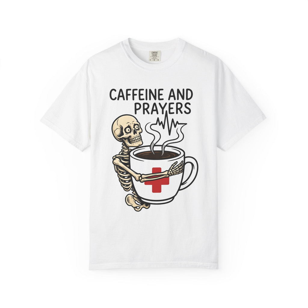 Skeleton Coffee Cup Cartoon T-Shirt – Funny Nurse Halloween Caffeine, Unisex Graphic Tee