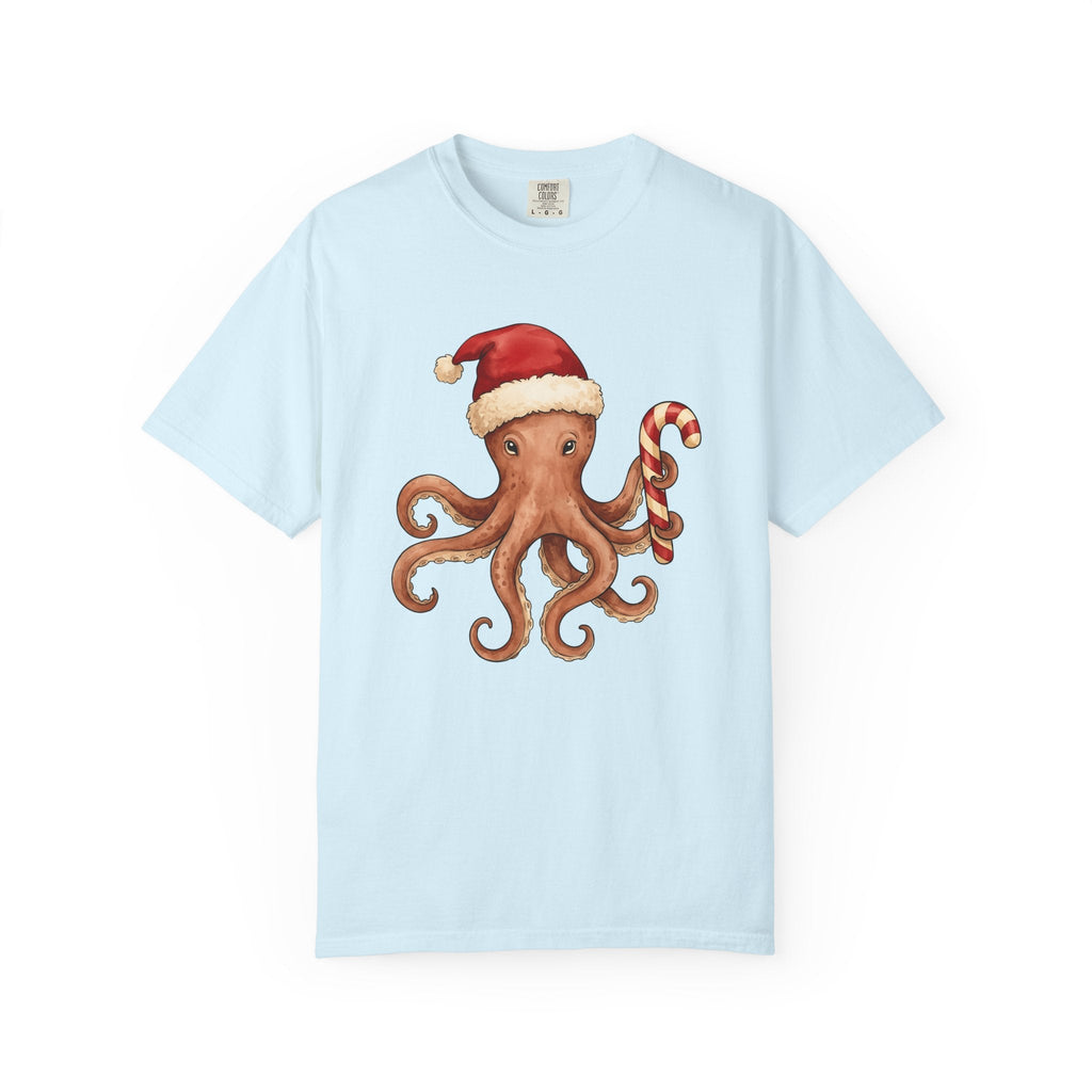 Octopus Christmas Hat Shirt Animals Holiday Unisex Gift Paint Tee Cephalopod